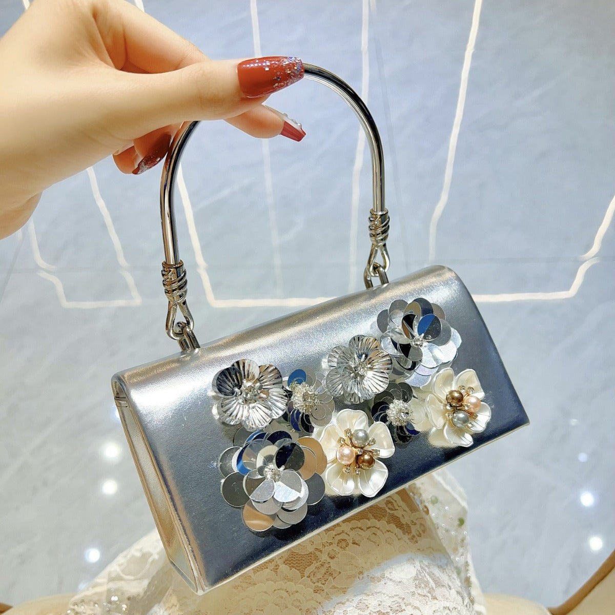 Classic Style Fashion Sequined Flower Banquet Bucket Bags