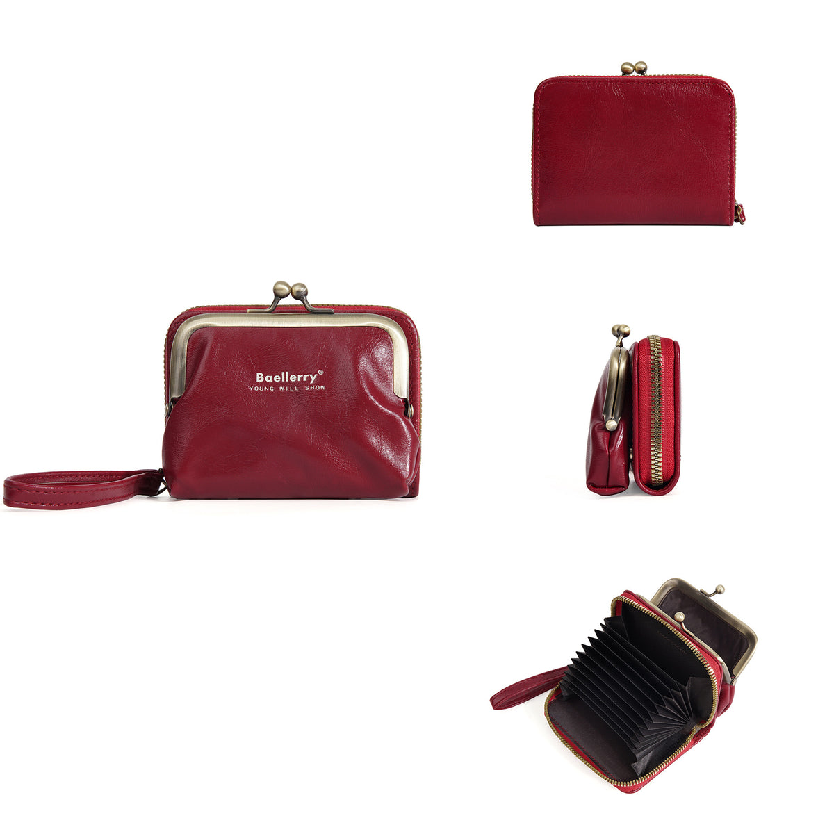 Women's Wax Leather Multiple Slots Expanding Mini Card Holder