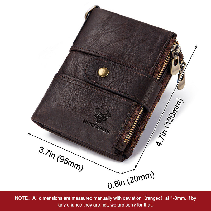 Swiping Genuine Leather Multifunctional Zipper Vintage Men's Wallets