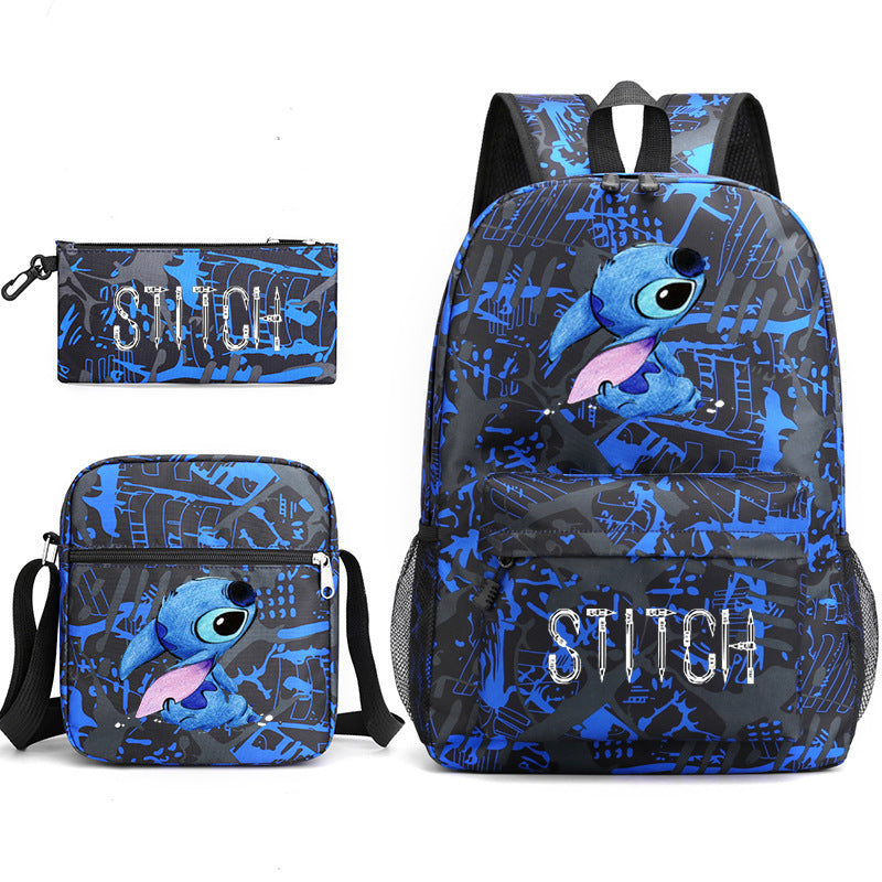 Star Stitch Pencil Black Three-piece Set Backpacks