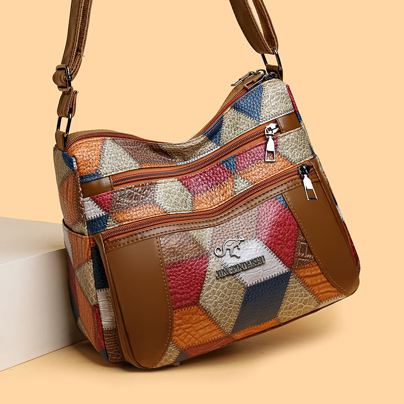 Women's Leather Fashion Trend Blype Colored Mosaic Personalized Women's Shoulder Bag