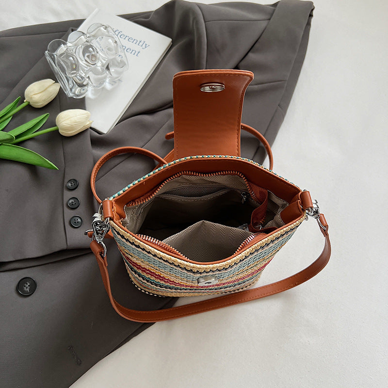 Women's Rainbow Summer Woven Large Capacity Fashion Women's Messenger Bag