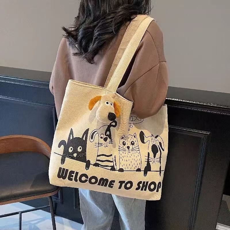 Women's Large Capacity Cartoon Canvas Class Portable Bags