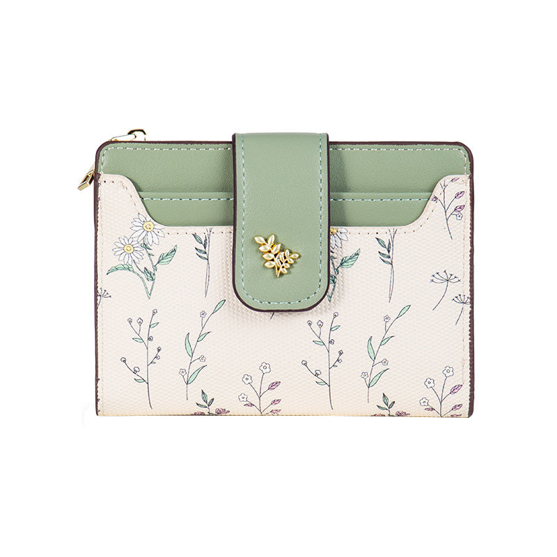 Women's Short Korean Style Printed Zipper Hasp Folding Bags