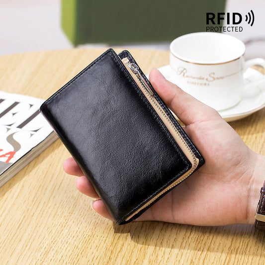 Men's Short Business First Layer Cowhide Retro Card Holder