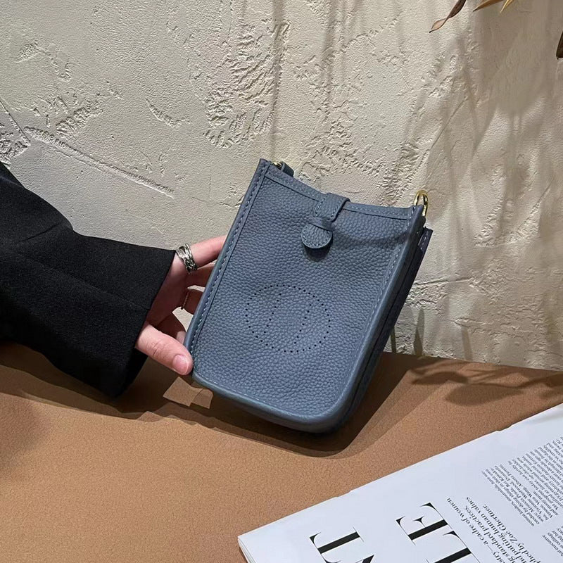 Layer Cowhide Lychee Pattern Unisex Leather Phone Bags