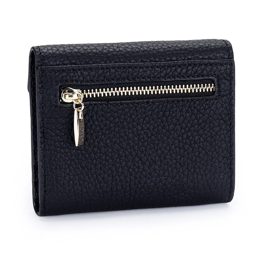 Women's Cowhide Short Fashion Folding Genuine Leather Ladies Wallet