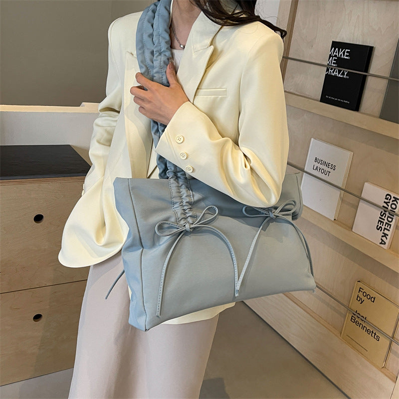 Women's Large Capacity Cloth Summer Bow Texture Pleated Strap Women's Shoulder Bag