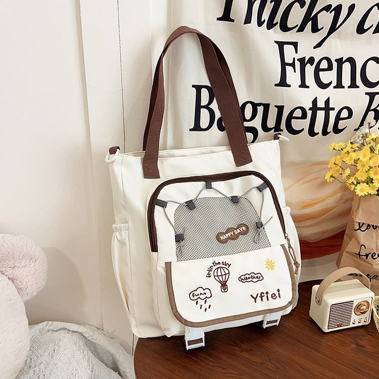 Contrast Color Versatile Large Capacity Junior High Good-looking Tuition Shoulder Bags