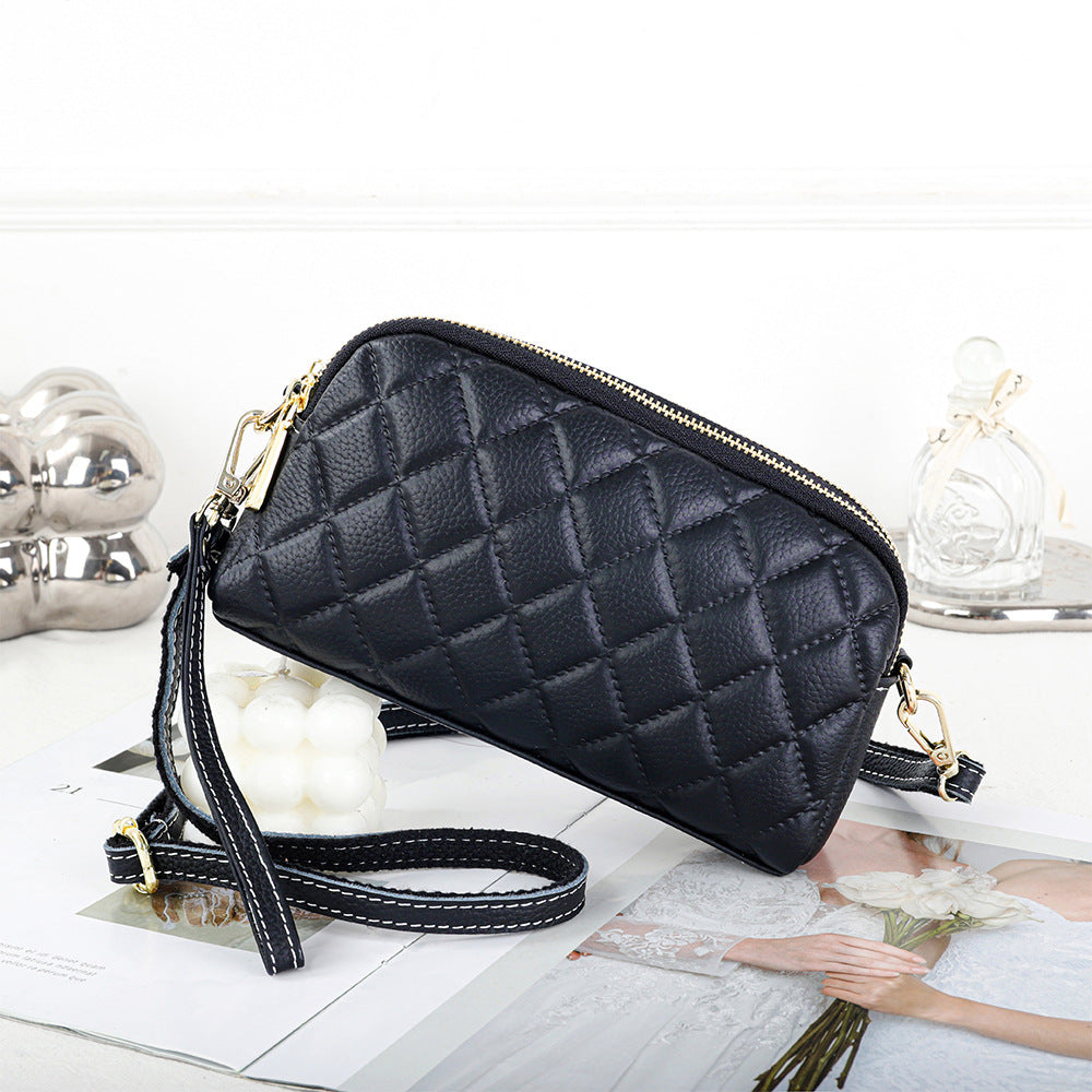 Women's Fashion Embossing Diamond Plaid Clutch Zipper Crossbody Bags