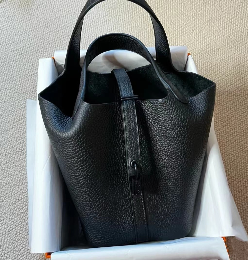 Women's Home Vegetable Basket Hand First Layer Cowhide Bags