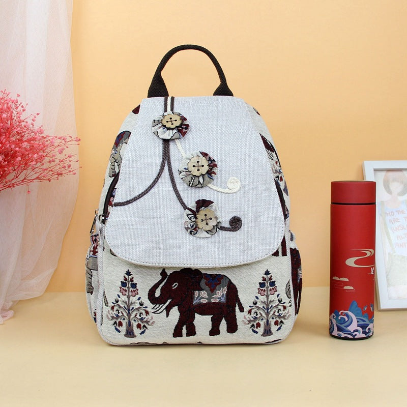Retro Elephant Pattern Fresh Leisure Double Backpacks