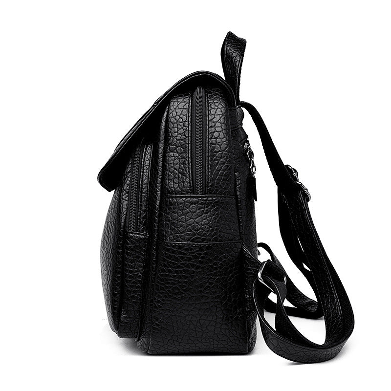 Women's Kangaroo Leather Litchi Pattern Lightweight Large Backpacks