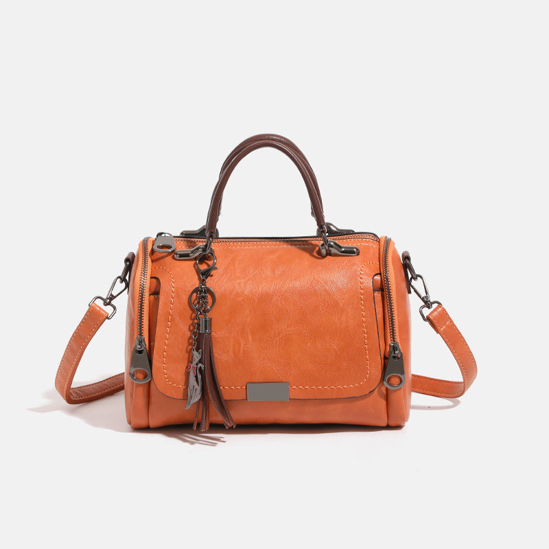 Women's Fashion Soft Leather Boston Pillow Simple Handbags