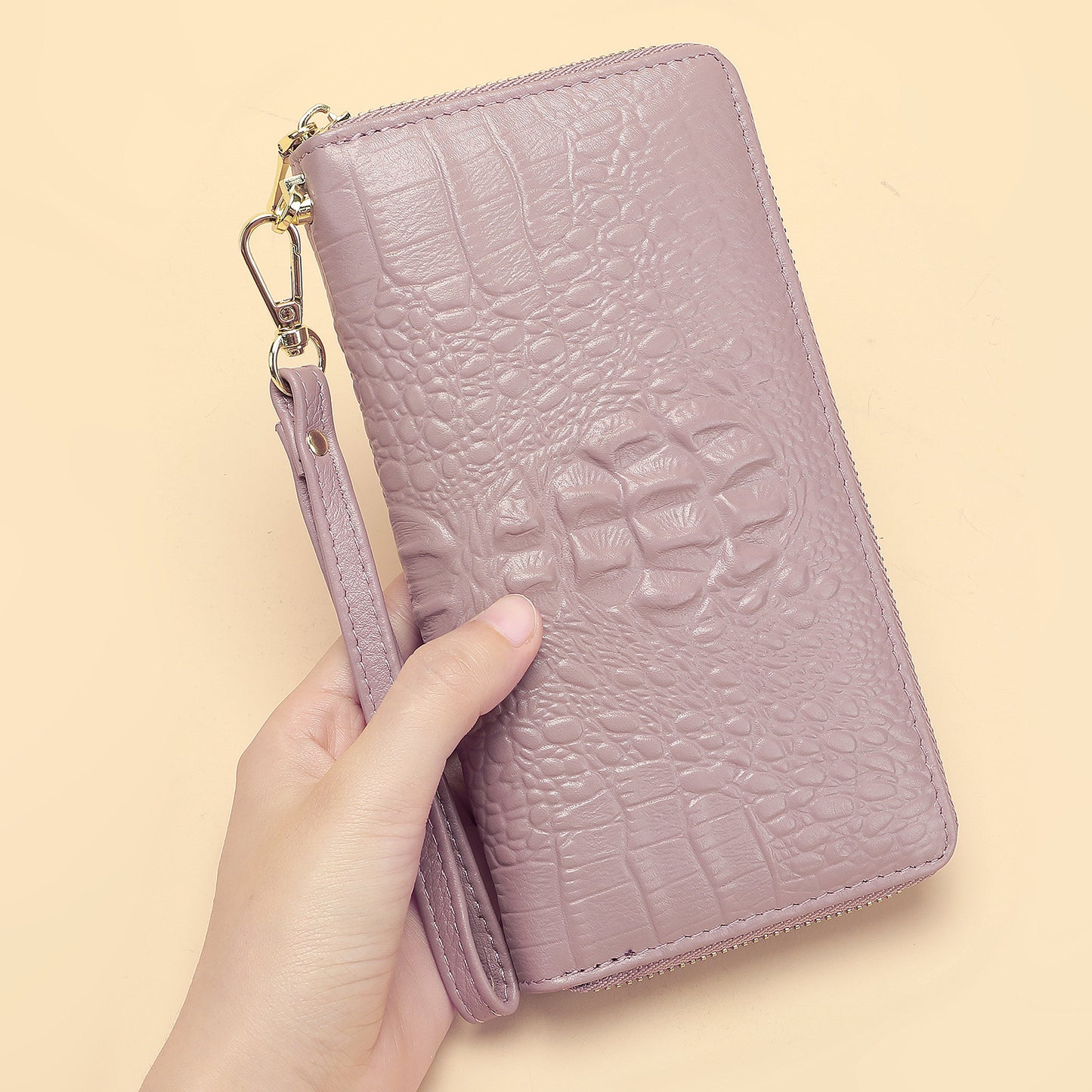 Women's Leather Long Clutch Cowhide Zip Handbags