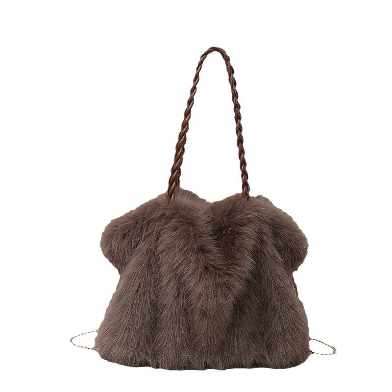 Women's Plush High-grade Fashion Pleated Imitation Fox Fur Shoulder Bags