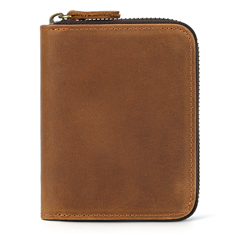 Men's Hot Leather Crazy Horse Zipper Short Ladies Wallets