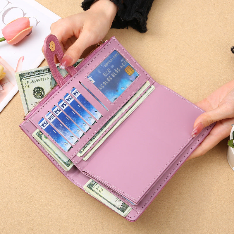 Women's Long Multiple Slots Single Zipper Ladies Wallet