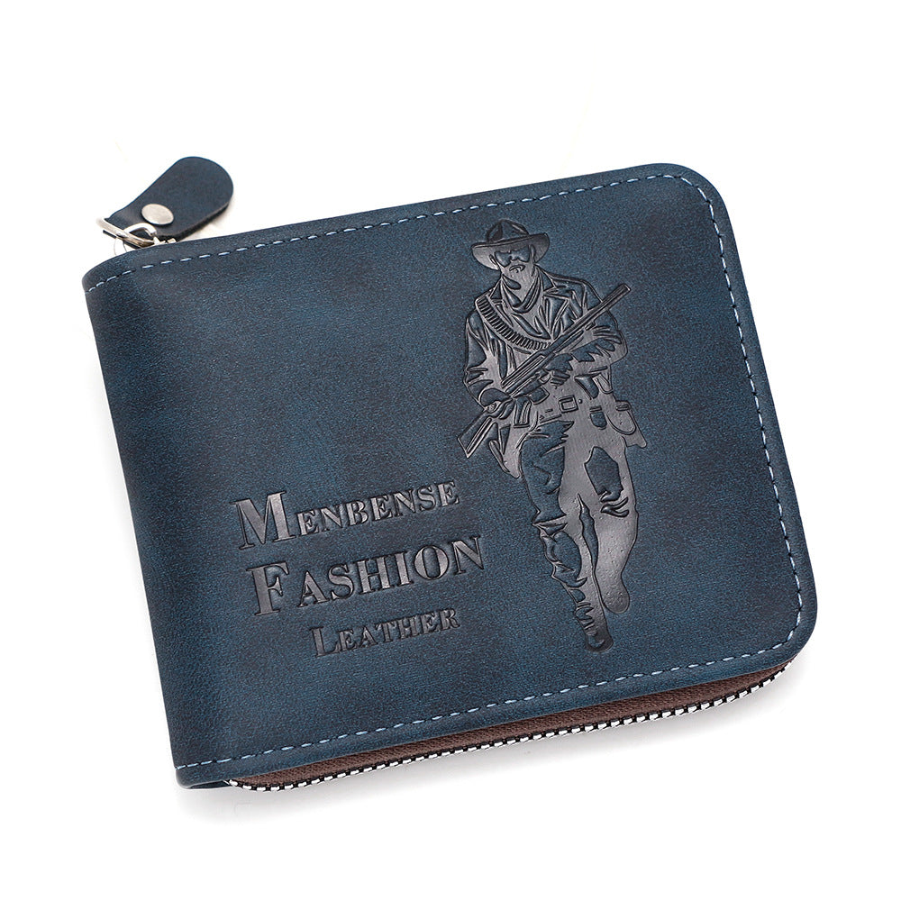 Men's Trendy Hunter Embossed Short Scarf Large Capacity Three Fold Pocket Handbags
