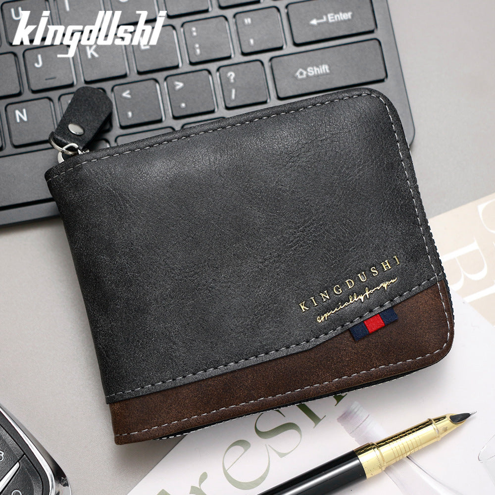 Men's Fashion Color Contrast Short Multiple Slots Chain Hinge Men's Wallet