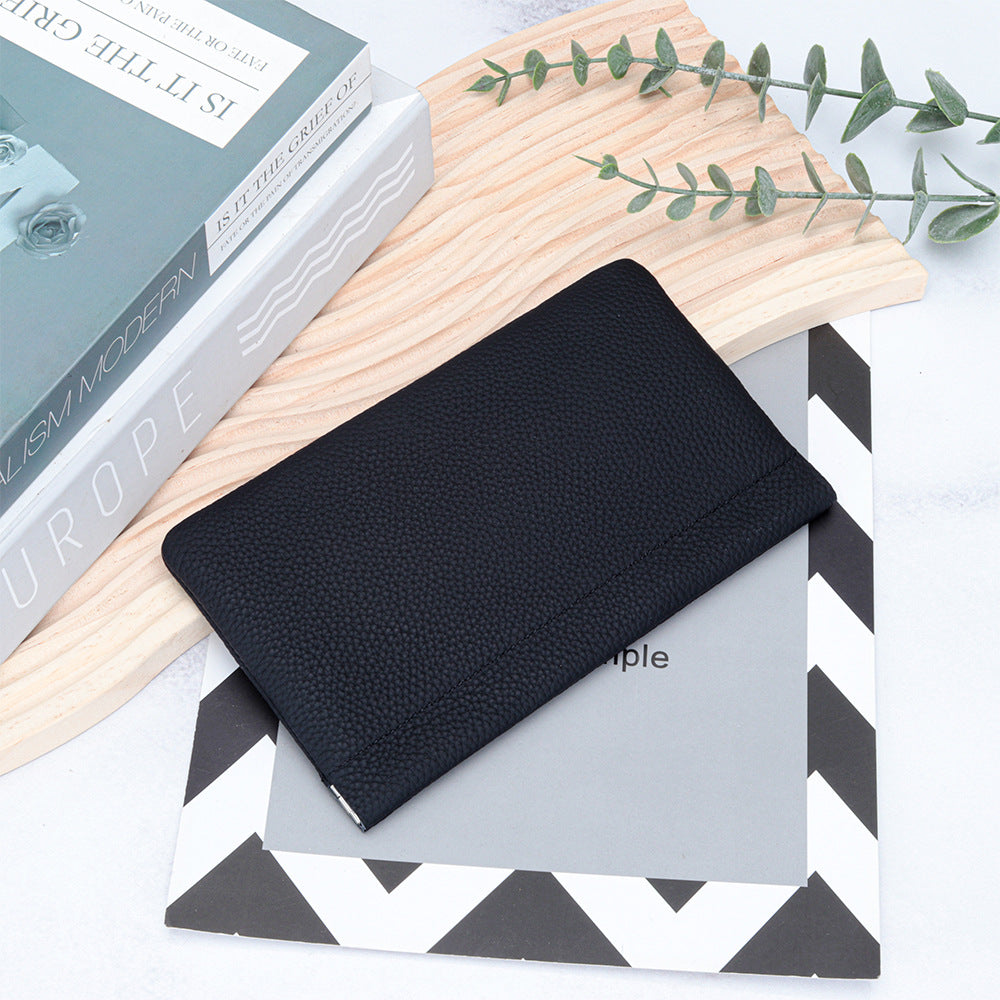 Cowhide Lady's Simple Long Automatic Closure Makeup Ladies Wallet