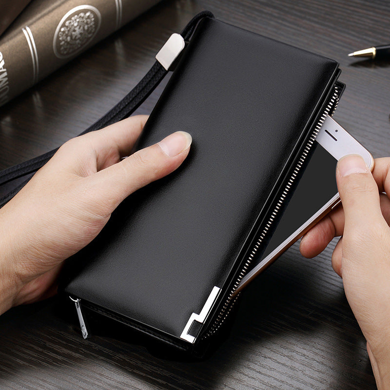 Men's Paul Long Genuine Leather Cowhide Zipper Card Holder