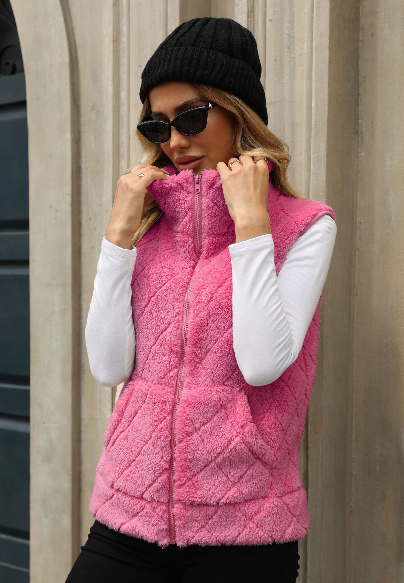 Women's Flash Veet Zipper Loose Diamond Lattice Vests