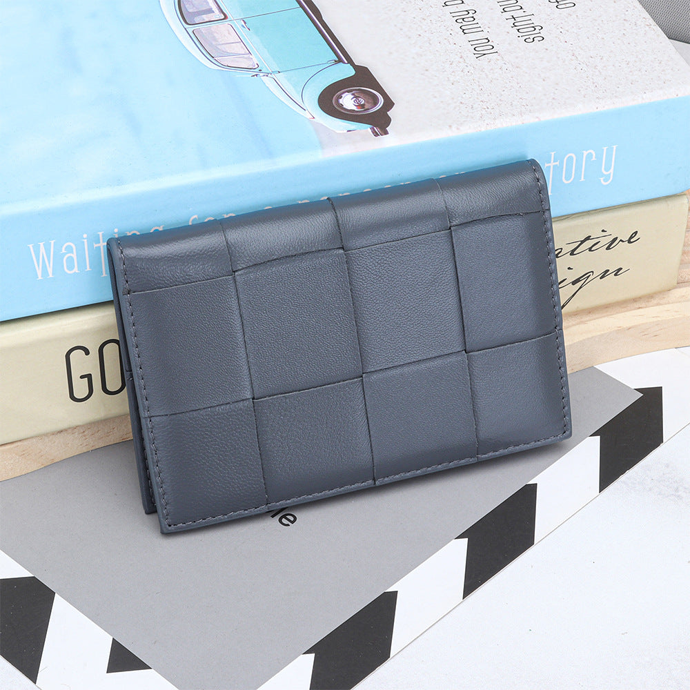 Women's Passport Fashion Sheepskin Woven Fold Cover Storage Ladies Wallet