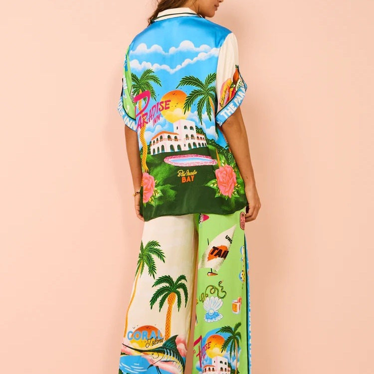 Personalized Printed Sleeve Color Matching Vacation Suits