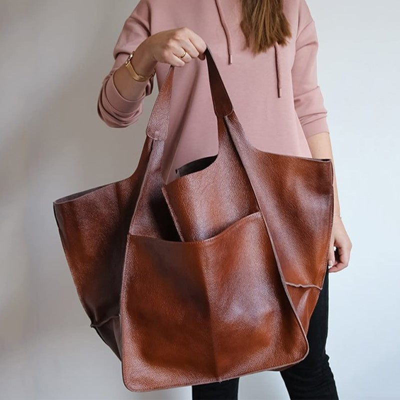 Women's Retro Simple Big Soft Leather Large Women's Shoulder Bag
