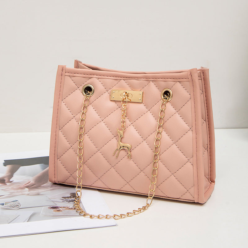 Women's Deer Pendant Decorative Embroidered Rhombus Single Women's Shoulder Bag