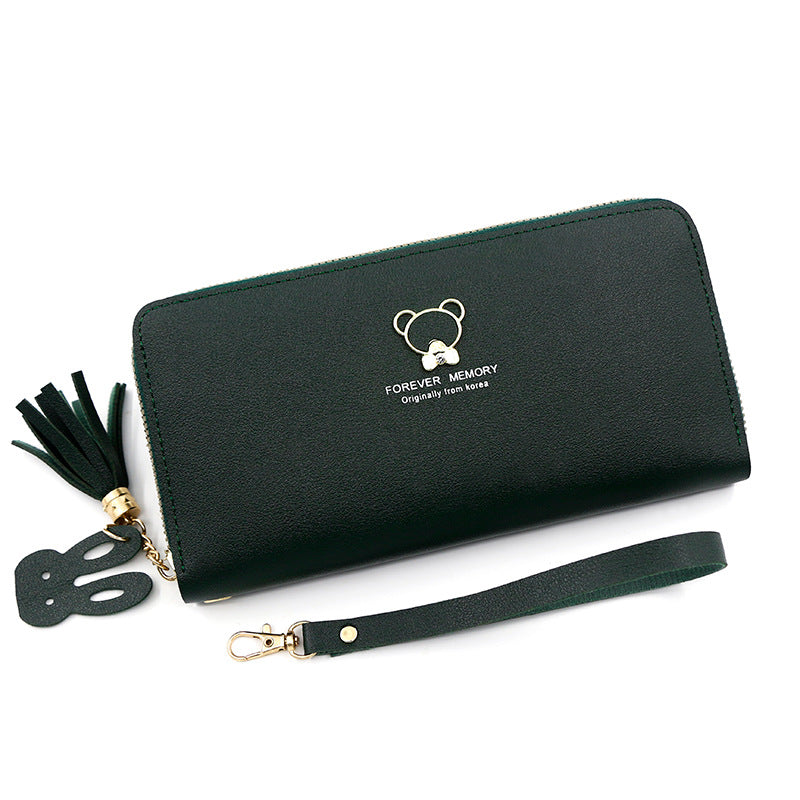 Women's Simple Bear Long Zipper Clutch Mobile Ladies Wallet