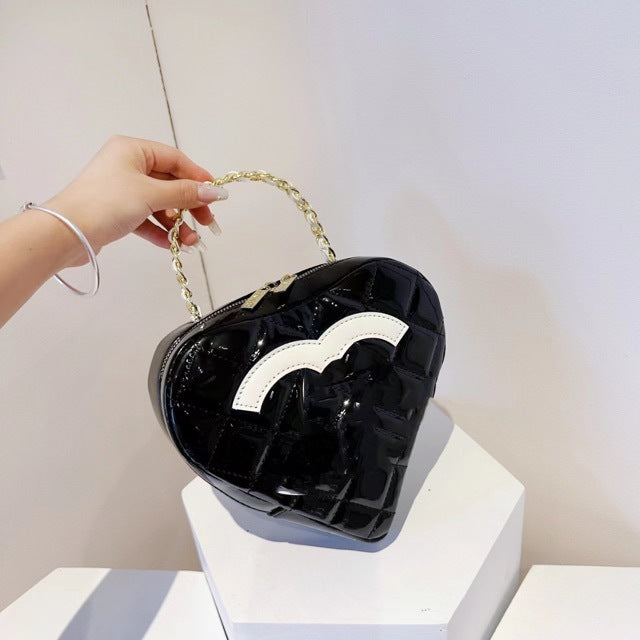 White Size Love Heart Patent Leather Handbags