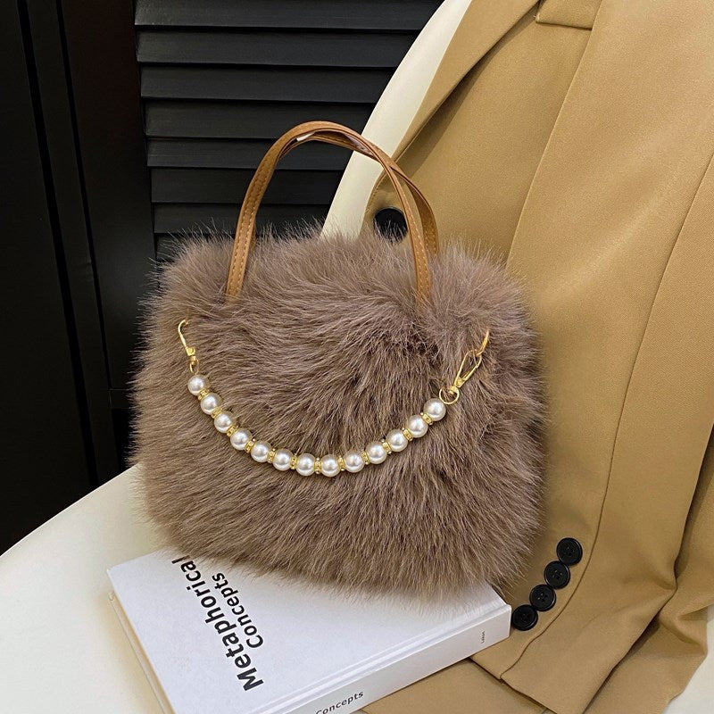 Women's Fur Cute Plush Fashion Pearl Chain Women's Handbag