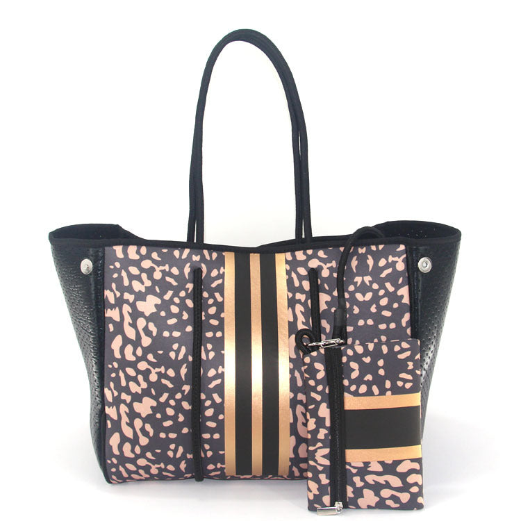 Leopard Print Printed Black Portable Beach Shoulder Bags
