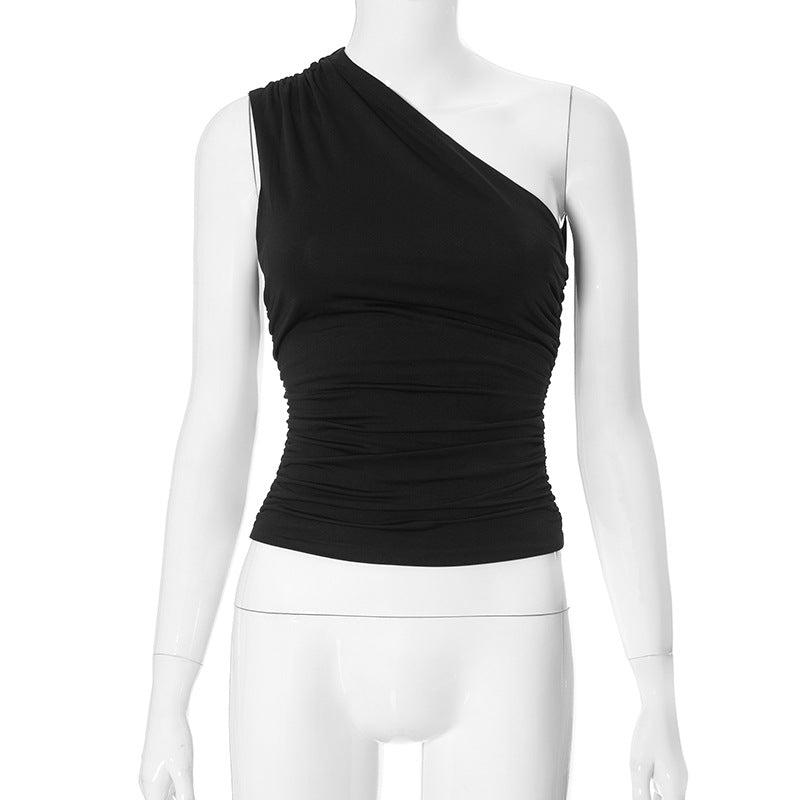 Women's Winter Solid Color Backless Pleated T-shirt Blouses