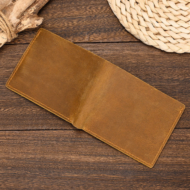 Men's Short Genuine Leather Crazy Horse Clamp First Layer Cowhide Men's Wallet