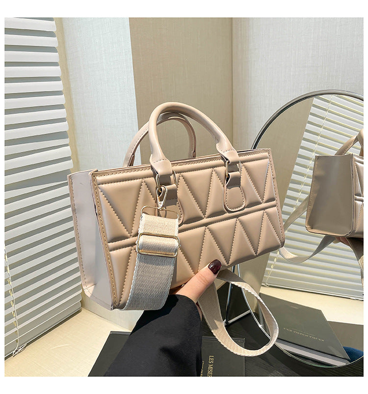 Women's Western Style Large Capacity Triangle Texture Indentation Solid Color Retro Shoulder Bags