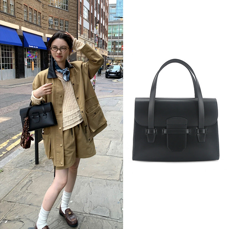 Retro Dark College Style Fashion Top Layer Cowhide Handbags