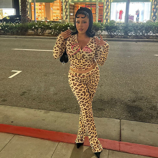Women's Summer Printed Hooded Leopard Print High Waist Suits