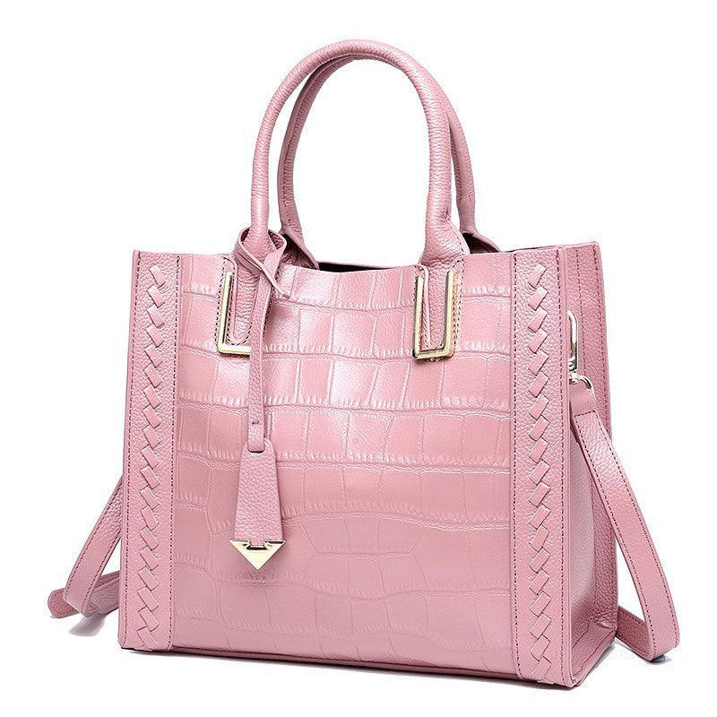Women's First Layer Cowhide Crocodile Pattern Woven Women's Handbag