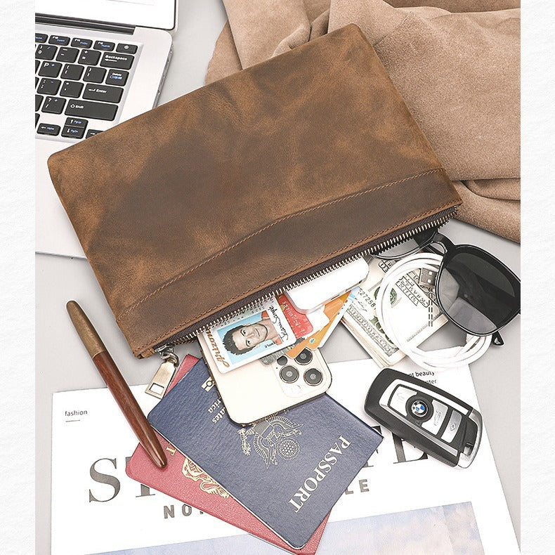 Vintage Clutch Swiping Crazy Horse Leather Top Men's Wallets