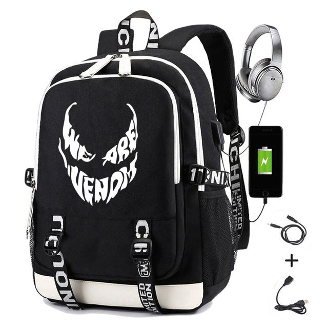 Stylish Spider Print Earphone Interface Computer Backpacks