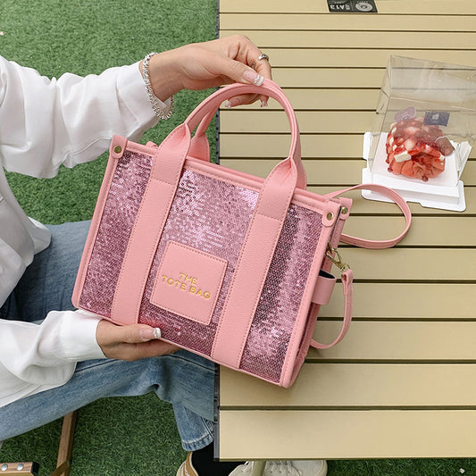 Ditch Hand-held Female Niche Sequins Contrast Tote Bags