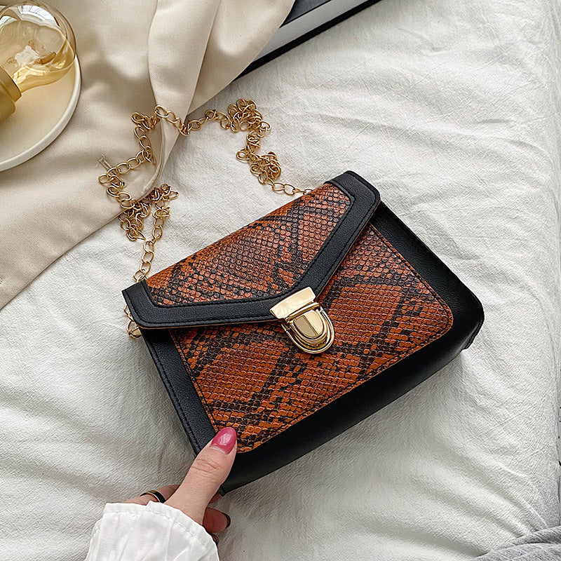 Women's Contrast Color Single Snake Pattern Women's Messenger Bag