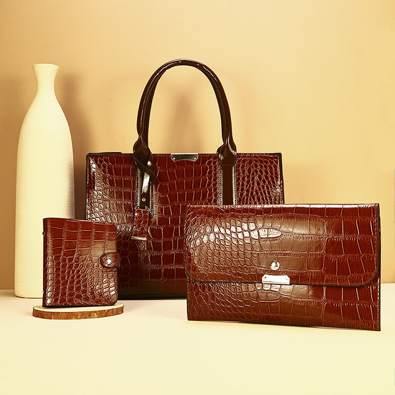 Women's Patent Leather Crocodile Pattern Three-piece Set Mother Women's Handbag