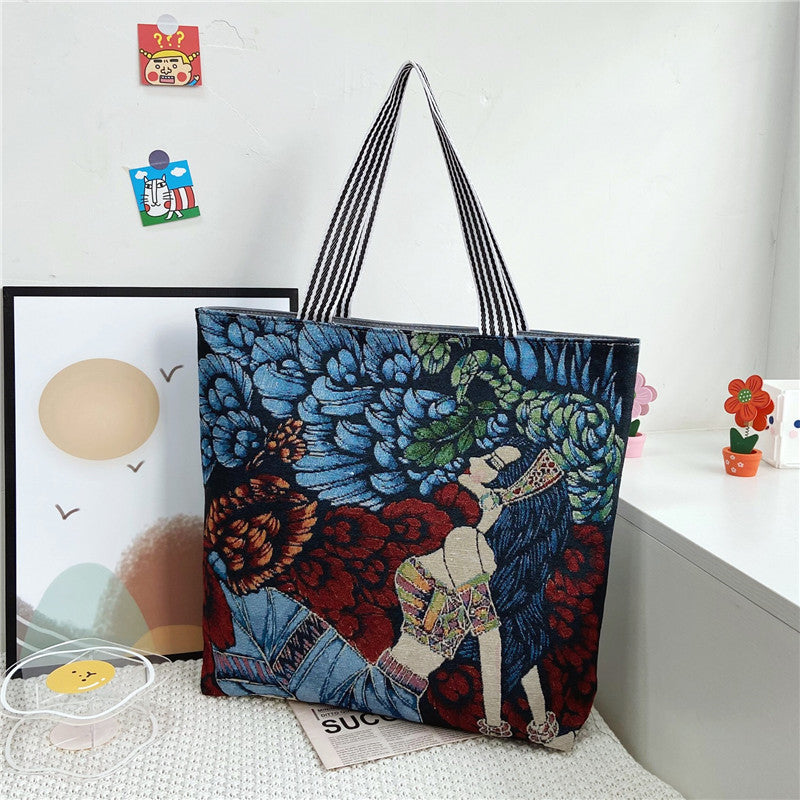 Women's Painted Retro National Fashion Underarm Canvas Bags