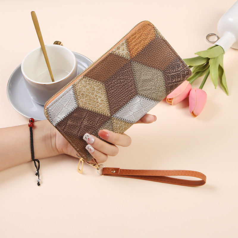 Women's Korean Contrast Color Mid-length Retro Fashion Purses