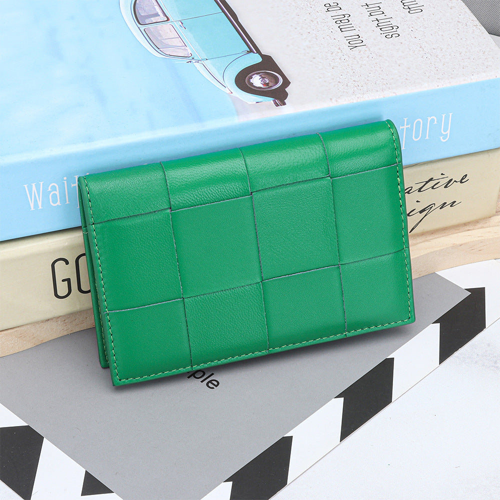 Women's Passport Fashion Sheepskin Woven Fold Cover Storage Ladies Wallet