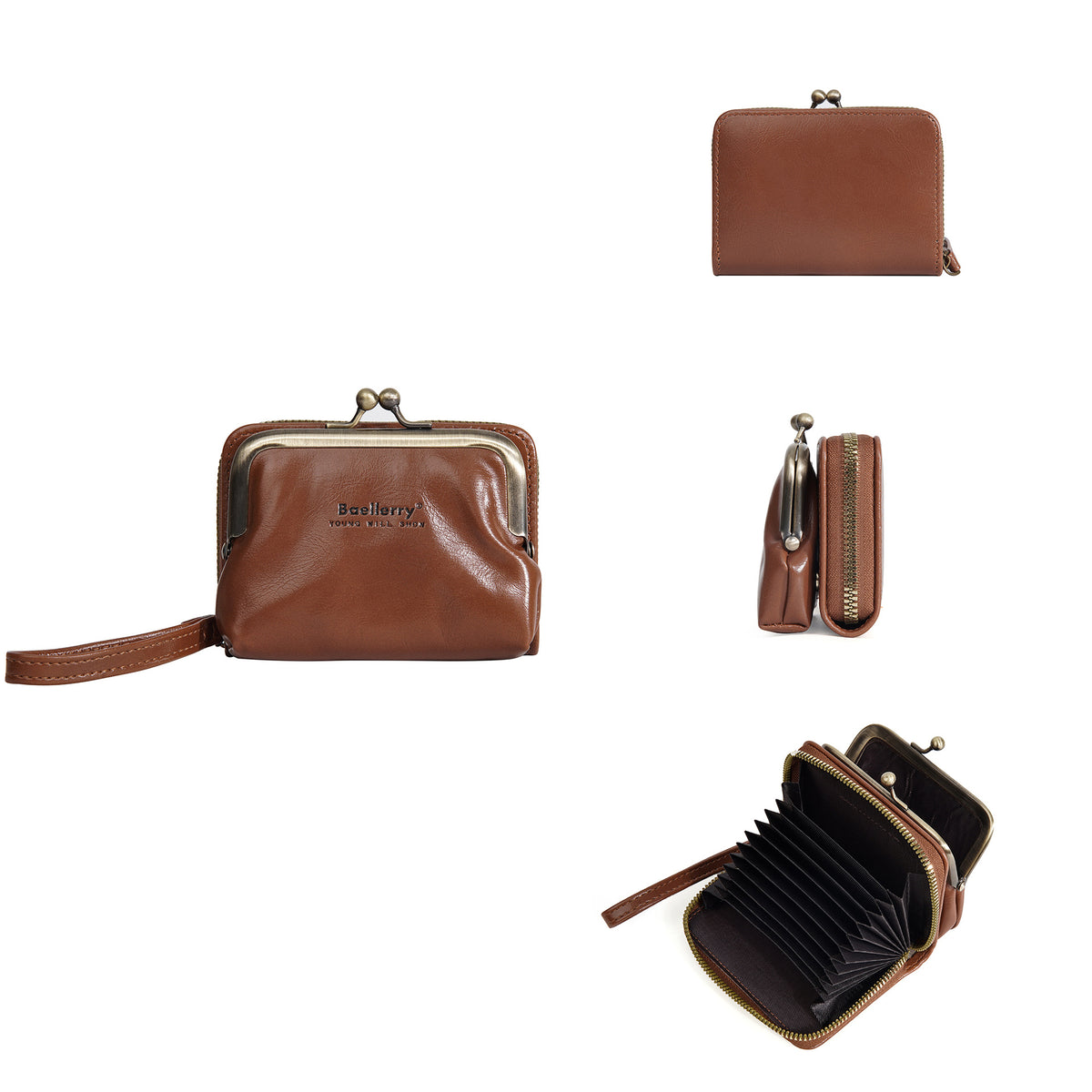 Women's Wax Leather Multiple Slots Expanding Mini Card Holder